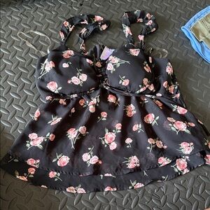 Floral Black and Pink Sleeveless Top